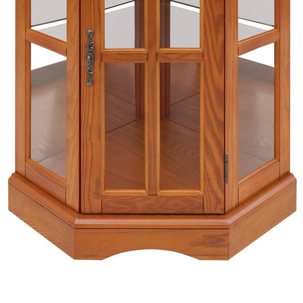 English Elm Corner Curio Cabinet with 5 Shelves and Built-In Lighting, Glass Display Case for Home Décor and Collectibles, Space-Saving Corner Accent (47x21x10.75) Oak W1693P183979