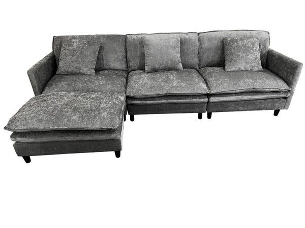 English Elm 108-inch Modular Chenille Sectional Sofa Deep Seat L-shape for Open Living Rooms Gray W2795S00046