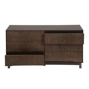 English Elm Modern Fluted 6 Drawer Dresser with Solid Wood Legs Japandi Chest for Bedroom Dark Brown N739S0000015D