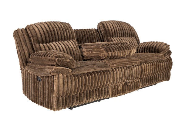 English Elm Manual Motion Loveseat with Fur-Like Corduroy Upholstery, Plush Arms, Dual Cup Holders & Storage Chocolate 33 L x 94 W x 28 H B089P296898