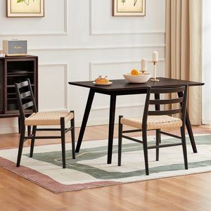 English Elm Dining Chairs with Handwoven Rope Seats and Iron Frame Mid Century Modern Set of 2 Beige,Black T3623P431448