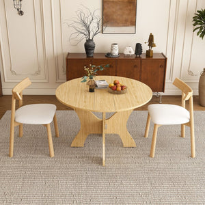 English Elm 43 Inch Foldable Mdf Dining Set with Pu Cushioned Solid Wood Chairs Space Saving Ancient Oak W2700S00115