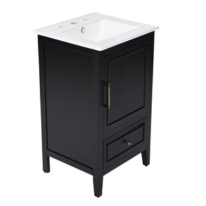 English Elm 20" Bathroom Vanity with Sink and Ceramic Top, Modern Freestanding Cabinet with Drawer & Shelf Storage, Adjustable Feet for Stability and 200lb Capacity Black N725P192821B