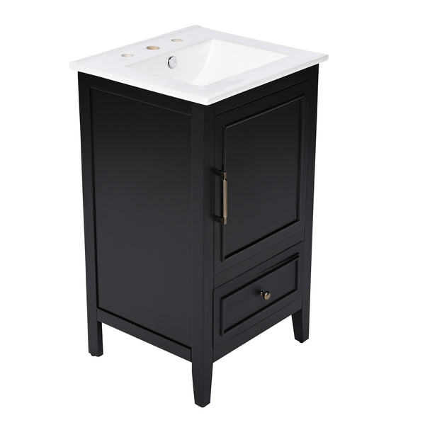 English Elm 20" Bathroom Vanity with Sink and Ceramic Top, Modern Freestanding Cabinet with Drawer & Shelf Storage, Adjustable Feet for Stability and 200lb Capacity Black N725P192821B