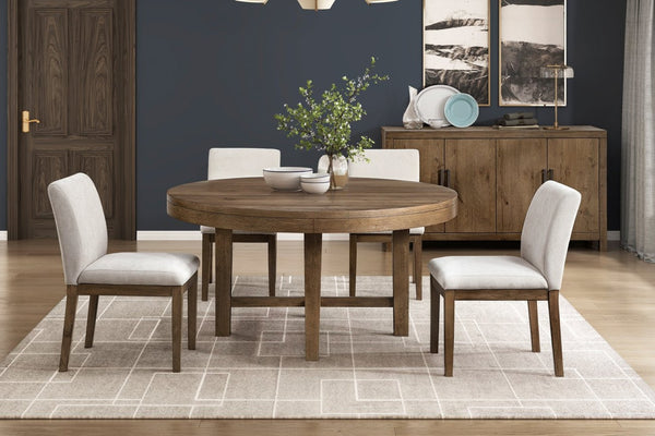 English Elm Transitional French Oak Veneer Round Dining Table Seats 6 with Bold X-base Pedestal B011P467557