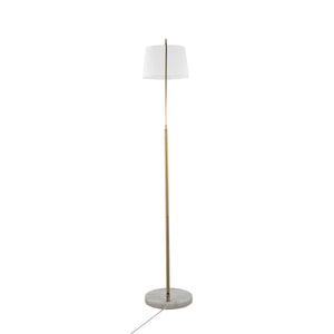 English Elm March Contemporary Floor Lamp: Elegant White Marble & Antique Brass Design With Linen Shade, 60W Bulb B202S01372