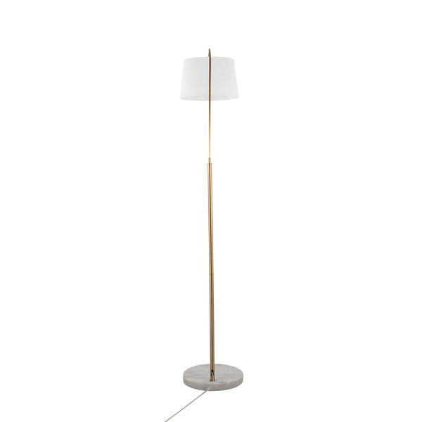 English Elm March Contemporary Floor Lamp: Elegant White Marble & Antique Brass Design With Linen Shade, 60W Bulb B202S01372