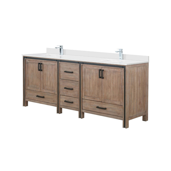 English Elm Rustic Barnwood Double Bath Vanity With White Quartz Top, Soft-Close Drawers & Faucet Set Included B2731P260670-GIGA