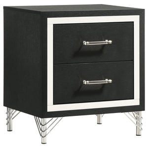 English Elm Malcolm Glam 2-Drawer Nightstand with Chrome & Acrylic Accents, Black Finish, Decorative Legs, Storage B062P378331