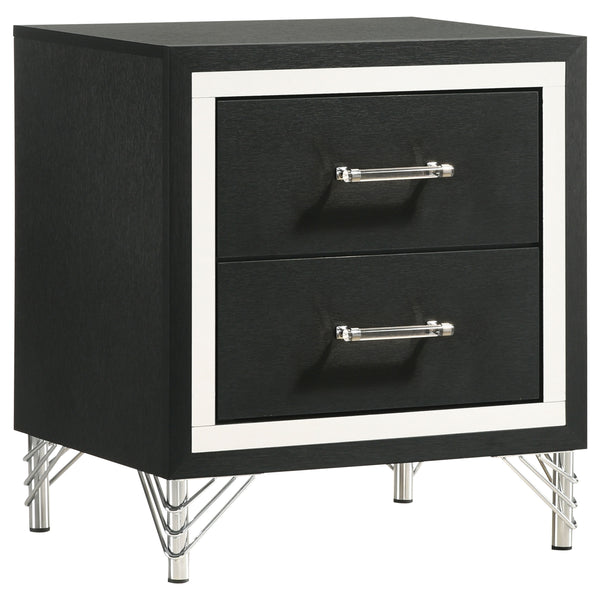 English Elm Malcolm Glam 2-Drawer Nightstand with Chrome & Acrylic Accents, Black Finish, Decorative Legs, Storage B062P378331
