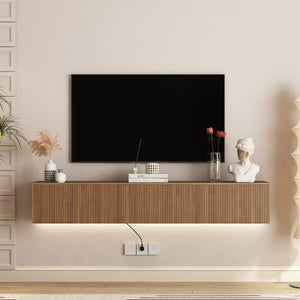 English Elm Floating LED TV Stand Wall Mounted with 16-Color Ambience, Modern Floating Cabinet with Ample Storage for 55–65" TVs Wood 74.8 L x 21.46 W x 5.51 H W1321P301176