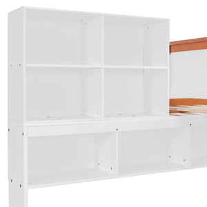 English Elm Twin Over Full Wooden Bunk Bed With Stylish Storage, Led Light, Drawers, And Wardrobe In White & Orange N820S00063K-GIGA