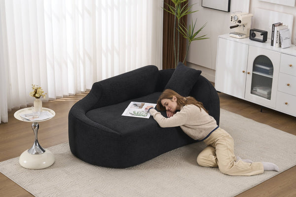 English Elm Ly-048 Sculpted Chenille Chaise Lounge Convertible Sleeper Sofa for Modern Living Spaces Black W2231P401731