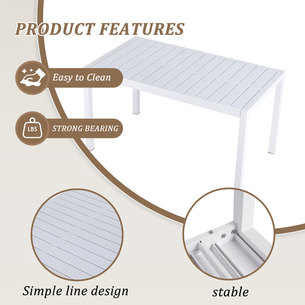English Elm 4pcs Stackable PP Armchair Set with 55" Modern Long Table – Weatherproof, Ergonomic Outdoor Dining Suite Warm Grey,White W3450S00009