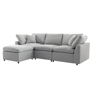 English Elm [ U_STYLE Down Filled Upholstery Convertible Sectional Sofa - 4‑Seat L-Shaped Couch with Reversible Chaise, Feather Fill, Removable Covers WY000388AAE