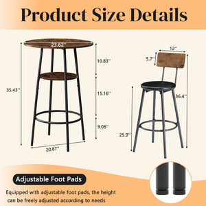 English Elm 3 Piece Bar Height Dining Set with Two Tier Storage and Pu Upholstered Stools Rustic W3204P428254