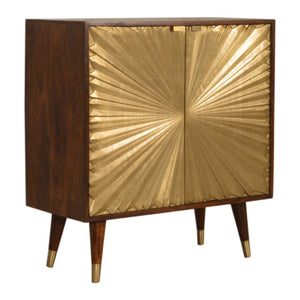 English Elm Solid Mango Wood Cabinet with Brass Plated Doors and Nordic Feet for Living Rooms B182P284339