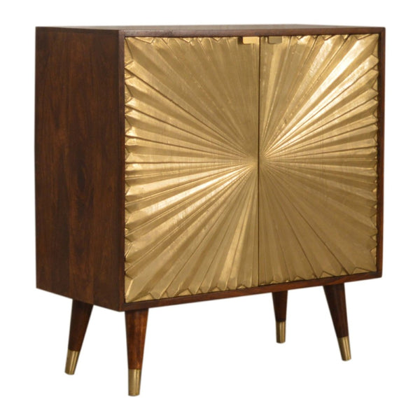 English Elm Solid Mango Wood Cabinet with Brass Plated Doors and Nordic Feet for Living Rooms B182P284339