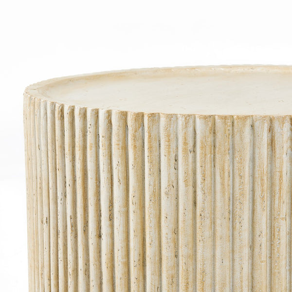 English Elm Christopher Knight Home® - 23.5" MGO Fluted Round Coffee Table — Natural Travertine Look, Weatherproof Magnesium Oxide Chic N772P306668T
