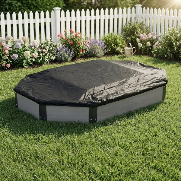 English Elm Octagon Solid Wood Sandbox with Built-in Bench Seating Cover and Liner for Backyard Play Grey W2640P470152