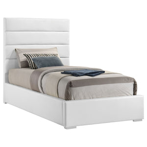 English Elm Dulcey Faux Leather Twin Bed Channel Tufted Headboard Low Profile Modern Frame B062S01517