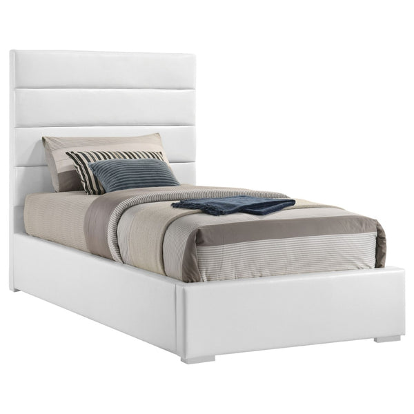 English Elm Dulcey Faux Leather Twin Bed Channel Tufted Headboard Low Profile Modern Frame B062S01517