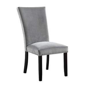 English Elm Gorgeous Marble Top 7 Piece Dining Set with Nailhead Upholstered Chairs Dark Wood Base Black,Light Gray,White B2741S00763