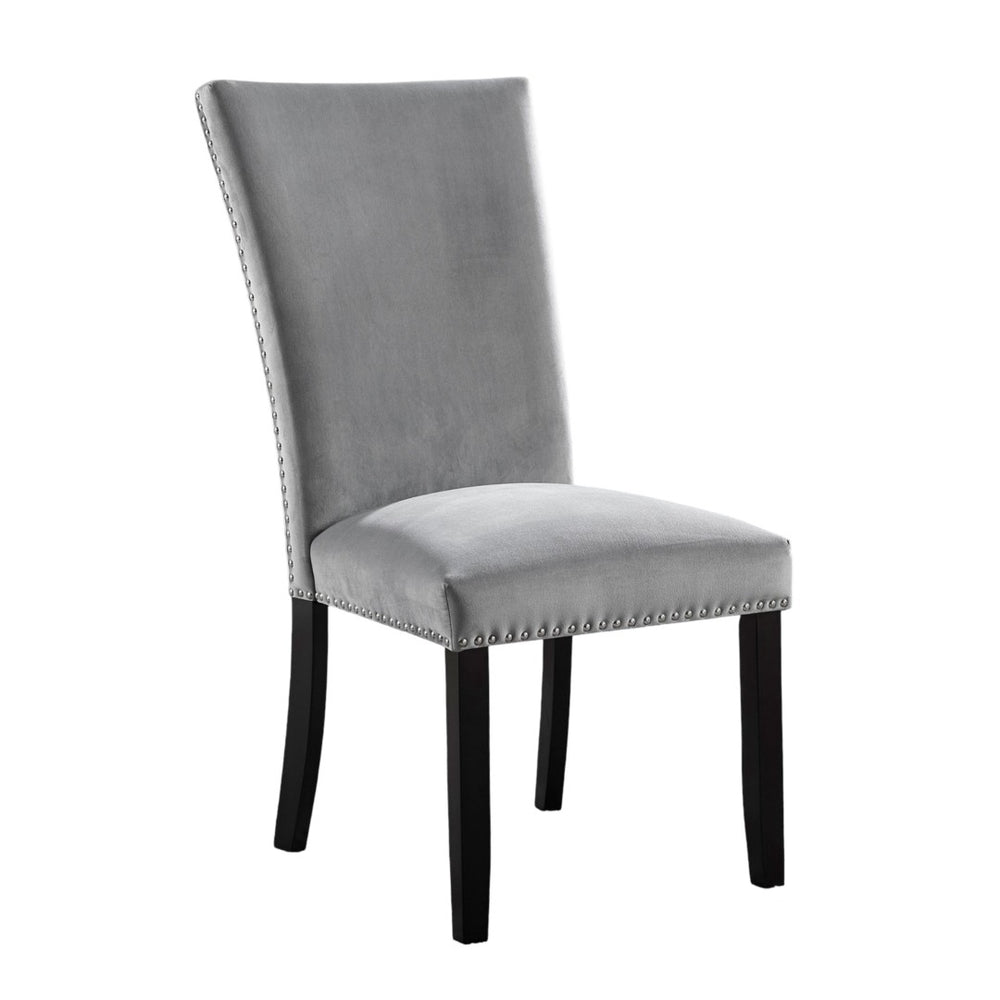 English Elm Light Gray Flannelette Counter Dining Chairs Nailhead Trim Ladder Back Set of Two B2741P416576