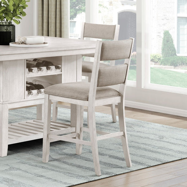 English Elm 5pc Farmhouse Counter Height Dining Set Acacia Antique White Storage Table Four Chairs B011S02065