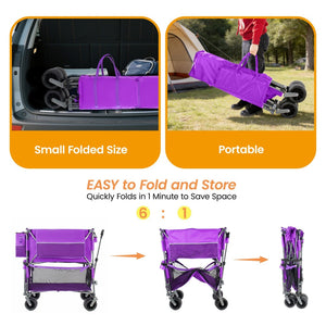 English Elm 55" Double Decker Collapsible Wagon 560lb Capacity Alloy Steel Frame All-terrain Wheels Purple W2932P405187