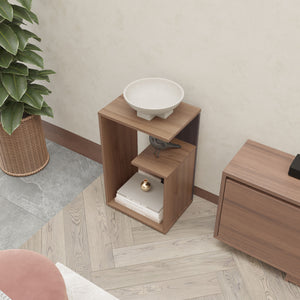 English Elm Fm Furniture Vega Side Table – Stylish Melamine Open Storage In Light Oak & Wengue For Small Spaces B128P293876