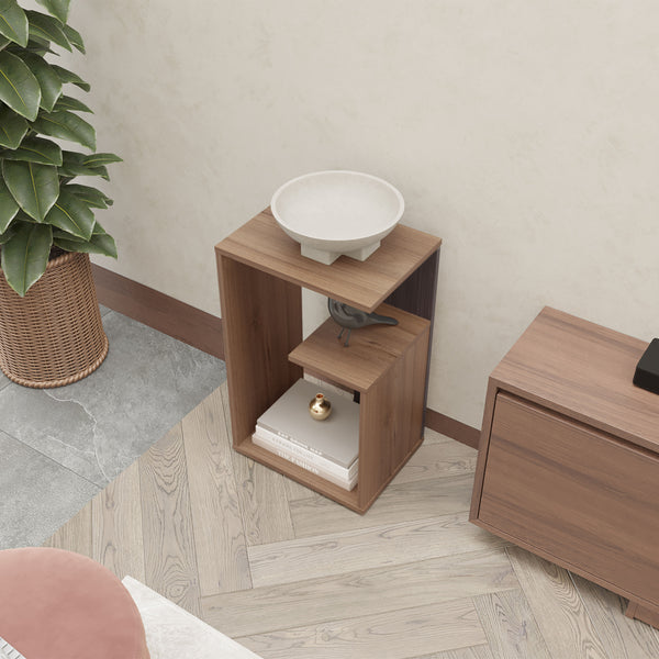 English Elm Fm Furniture Vega Side Table – Stylish Melamine Open Storage In Light Oak & Wengue For Small Spaces B128P293876