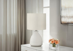 English Elm Lighting, Modern 17" Cream Ceramic Table Lamp With Textured Beehive Base & Ivory Drum Shade B2710P221300