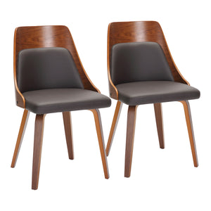 English Elm Anabelle Mid-Century Modern Dining Chair Set of 2 — Walnut Bent Wood Frame with Faux Leather Upholstery, Padded Comfort Brown B202S01164