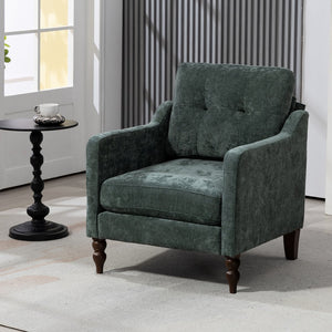 English Elm Accent Comfy chenille chair with USB charging, ergonomic wide back, high-rebound sponge, retro wooden legs Dark Green W2715P312490