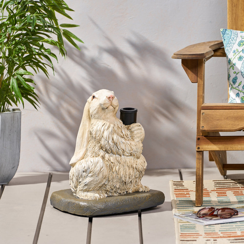 English Elm Christopher Knight Home® - RABBIT Concrete Umbrella Base Matte White - 50lb Resin-Finish Decorative Stand with 3 Adapters, 16" H 67764.00WHI