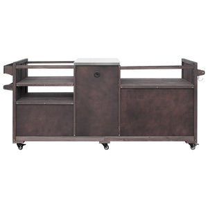 English Elm K&k 80.5 Inch Outdoor Kitchen Island Solid Fir Wood Stainless Steel Grill Cart Station Brown N707P392140Z