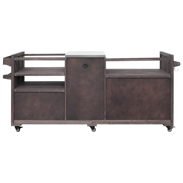 English Elm K&k 80.5 Inch Outdoor Kitchen Island Solid Fir Wood Stainless Steel Grill Cart Station Brown N707P392140Z