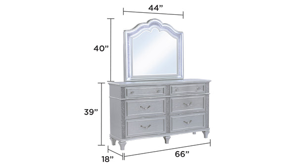 English Elm Mystic 4Pc Queen Bedroom Set With Led Upholstered Headboard & Glam Storage Solutions In Silver B009S01658