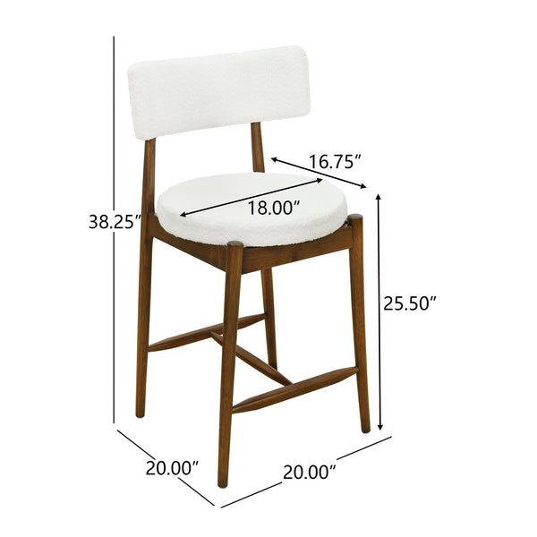 English Elm Christopher Knight Home® - Mid Century Modern Counter Stools Set Of 2 - Stylish Walnut Frame With Plush Beige Boucle Seats N771P205427T