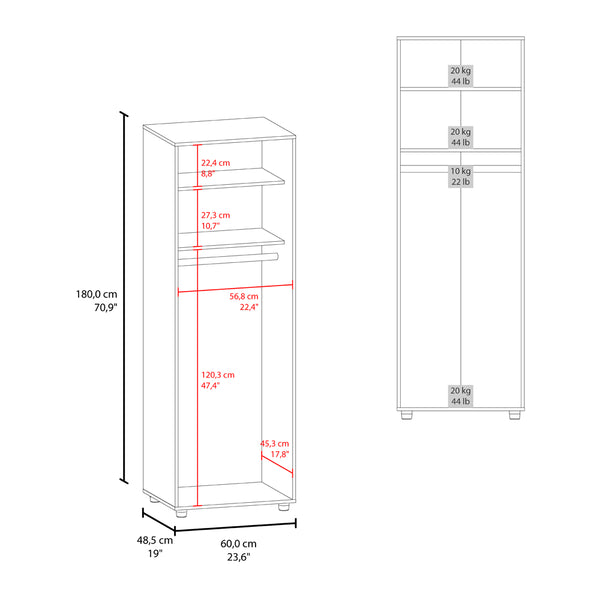 English Elm Barkley Slim Armoire White - Slim Double-Door Engineered Wood Wardrobe with Shelves & Rod, Modern B092S00292