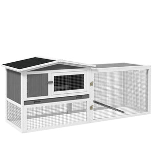 English Elm Pawhut 2-Story Rabbit Hutch With Slide-Out Tray & Detachable Run - Indoor/Outdoor Bunny Home 61.5" W2225P217666-GIGA