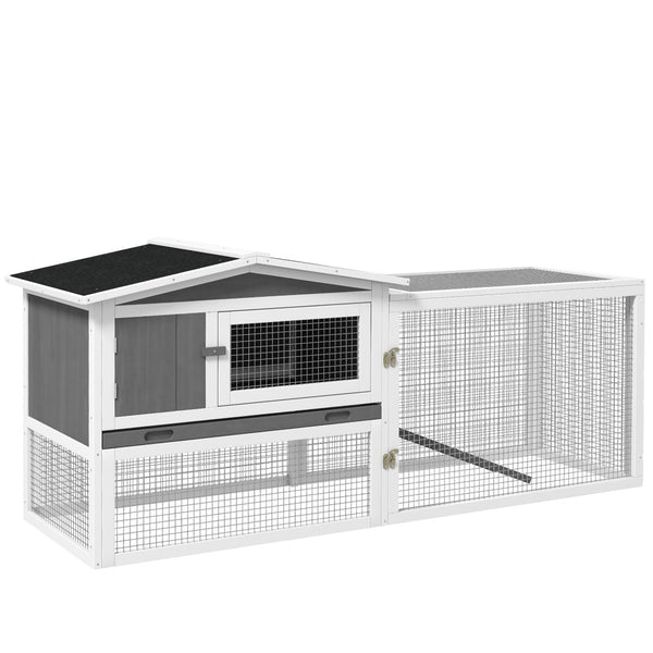 English Elm Pawhut 2-Story Rabbit Hutch With Slide-Out Tray & Detachable Run - Indoor/Outdoor Bunny Home 61.5" W2225P217666-GIGA