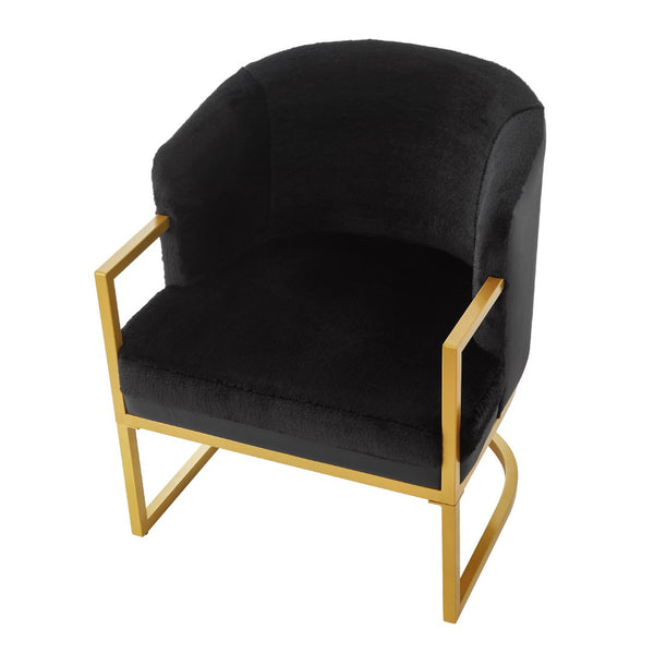 English Elm Modern Faux Fur Accent Chair Plush Upholstered Seat with Gold Iron Legs for Any Room Black N763P360688B