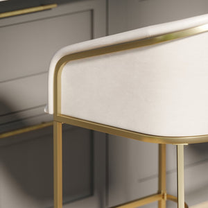 English Elm 31" Barrel Back Barstool Faux Leather Foam Padded Seat Gold Steel Frame for Home Bar White Pu B2751P436479
