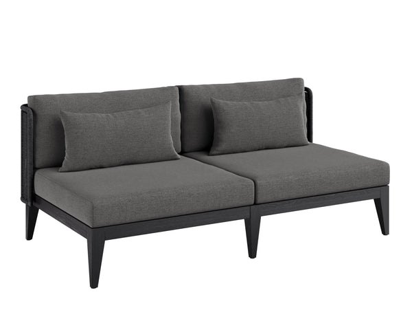 Sunpan Ibiza 2 Seater Sofa - Modern Outdoor Lounge with Durable Teak Frame, Eco-Friendly Fabric & Comfort Charcoal / Gracebay Grey