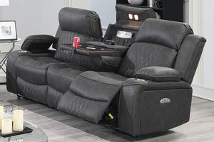 English Elm Modern Power Reclining Sofa Set Charcoal Leatherette Usb Charging Living Room B011S02453