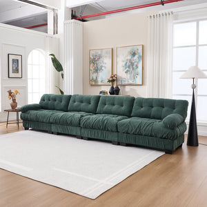 English Elm Modular Cloud Sectional Sofa Flannelette Upholstered Deep Seat with Plush Round Armrests Green W2120S00043