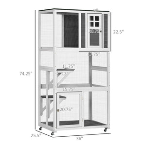 English Elm Pawhut Wooden Catio Outdoor Cat Enclosure with Wheels Weatherproof Asphalt Roof W2225P173768