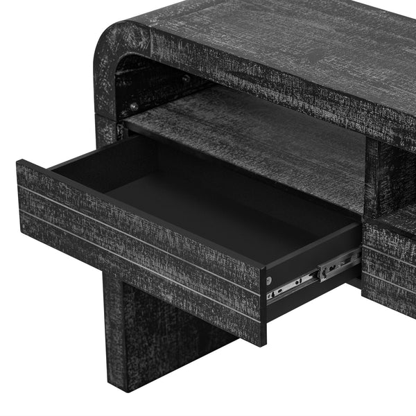 English Elm TREXM Retro Curved Console Table with 2 Large Drawers, Narrow Entryway Sofa Table, Antique Black Elegance N715P223099B